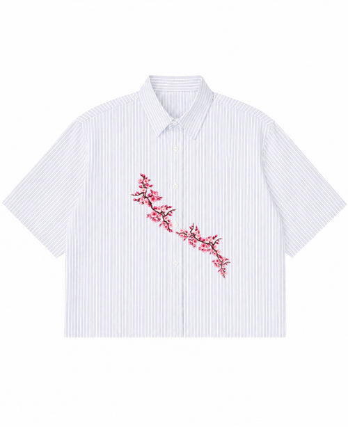 Blue Striped Oxford Boxy Shirt Front Design