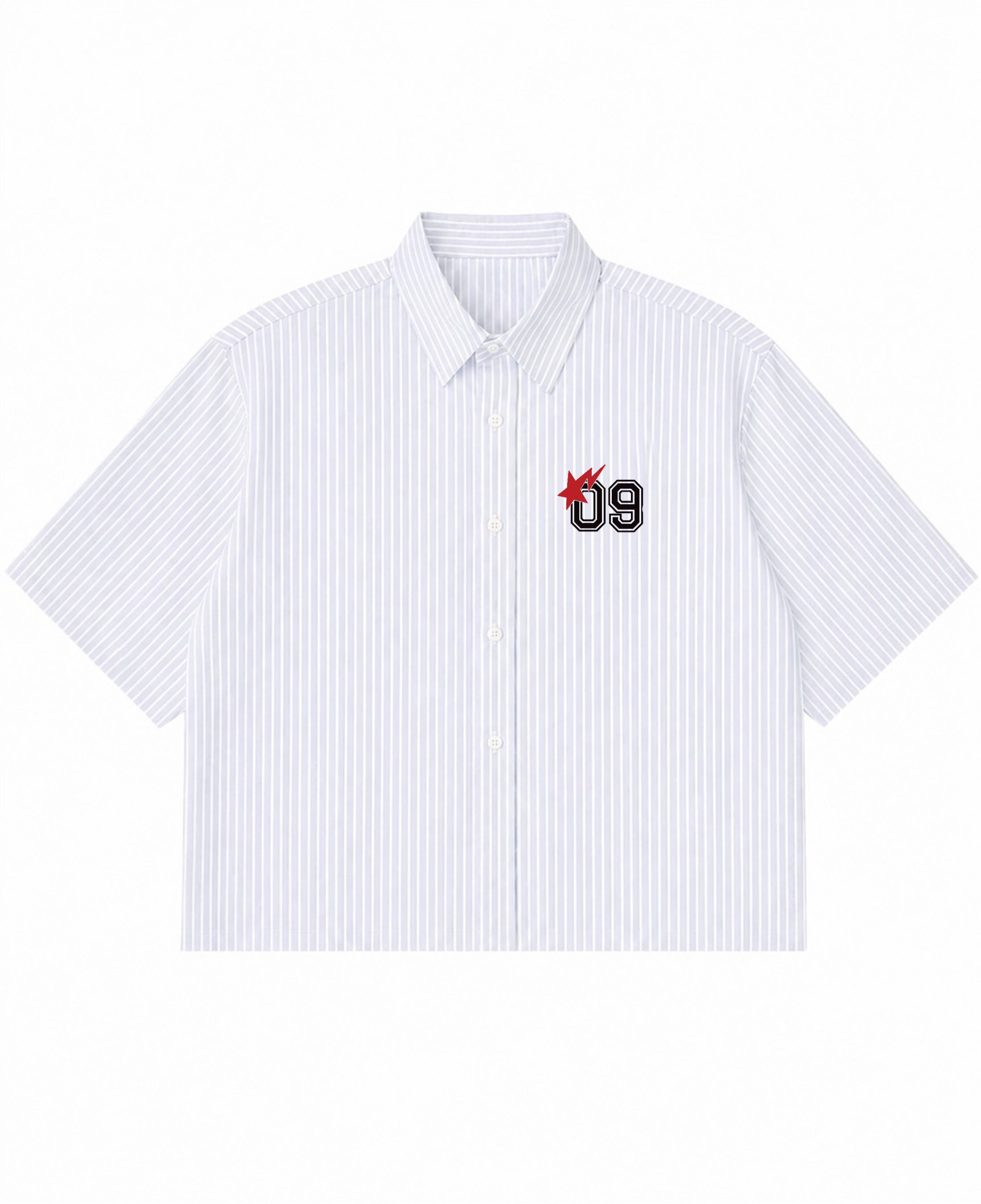 Blue Striped Oxford Boxy Shirt Front Design
