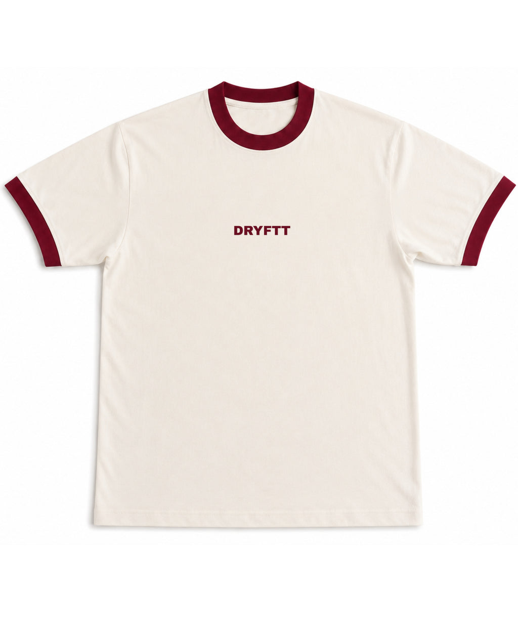 Off White & Maroon Ringer tee Front Design