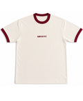 Off White & Maroon Ringer tee Front Design
