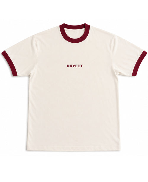 Off White & Maroon Ringer tee Front Design